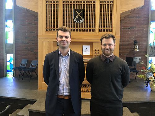 St Paul's marketing advisor, Freddy Walker (Fitchett 2008-2012) and school friend, now lawyer Carl Brandt (2009-2012)