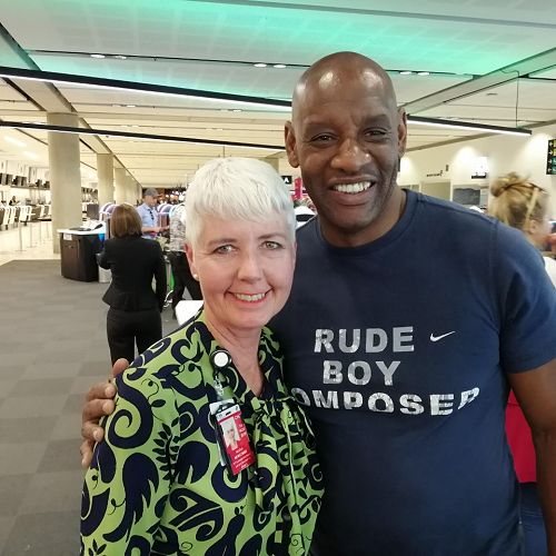 This is a special moment when I met Shaun Wallace, The Dark Destroyer from The Chase. I almost didn't recognize him because he was smiling so broadly. What a lovely gentleman who offered to take the photo before I did!