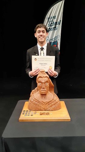 Deputy Head Prefect, Kaelan Haggie proudly displays our Kapa Haka award