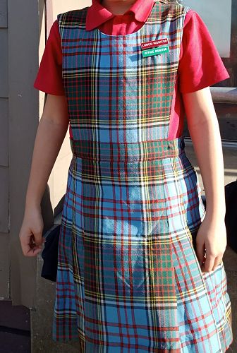 Anderson tartan pinafore + Original red polo