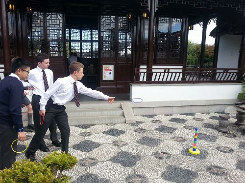 Harrison tests his throwing ring skills 