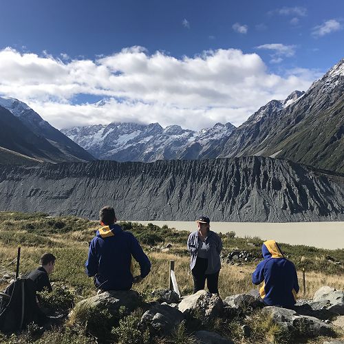 Year 13 Geographers with Aoraki/Mt Cook  in the distance