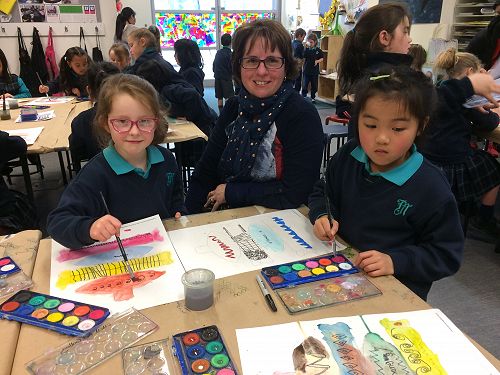 Chelsea and Teresa enjoyed sharing their artwork with Katrina.