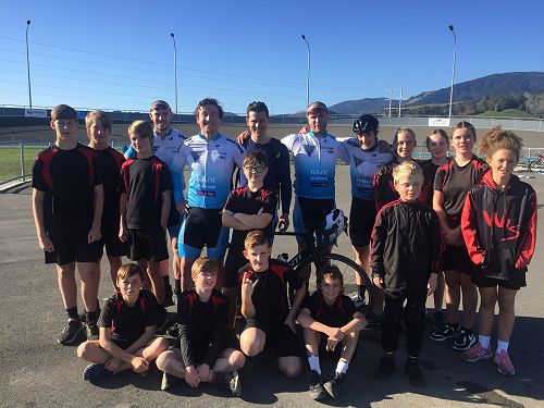 NZ Olympic Sprint Cycling team with WIS students