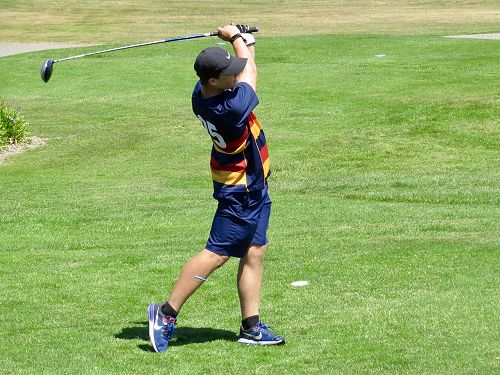 Adam Woodhouse drives the ball long during his round at the Otago Interprovincial Golf tournament, Roxburgh.