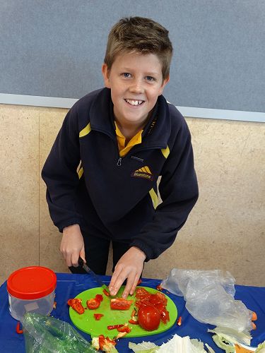 Noah cutting the capsicums ready for cooking
