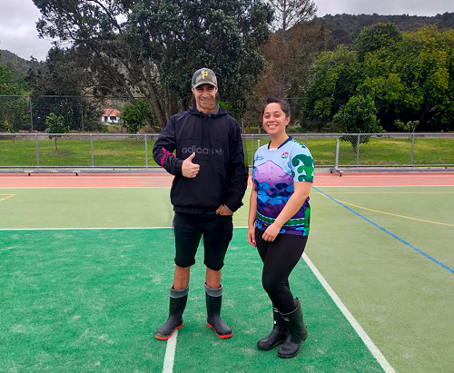One of our amazing LSA's Ramon, who was in charge of "muscle warm-ups and Te Hirini Natana, Te Whanau O Waimirirangi Team Leader.