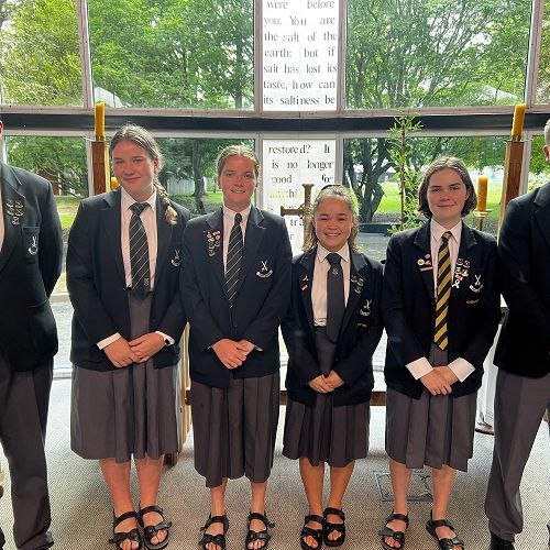 Arjan Kang (left), Michaela White, Genevieve Churton, Caitlin Lou, Frankie Muir, and Blake Freyberg