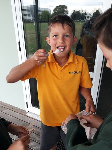 Matthew enjoying the ice-cream the students had made.