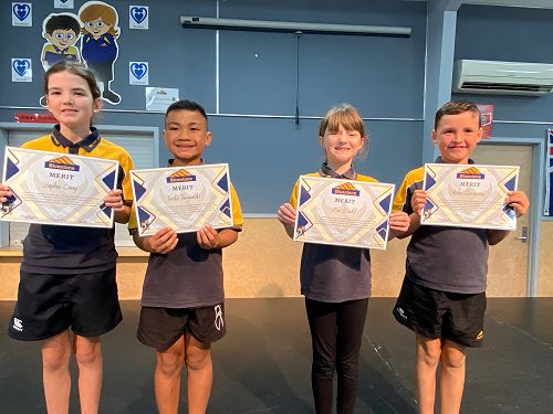 Room 10 Merit Awards - Sophie, Tevita, Zoe and Kahu