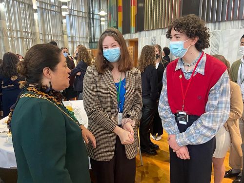 Tamara Livingstone in action with Dame Cindy Kiro, and another Youth MP
