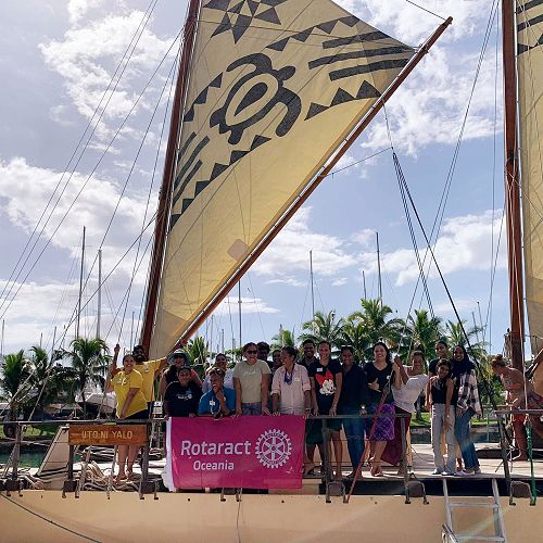 Work shop participants on board the Uto Ni Yalo, a traditional Pacific sail boat that does incredible work in conservation, environmental awareness and teaching youth the skills of sailing traditional boats. 