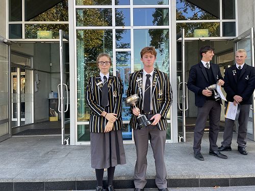 Alex Purdie and Phoebe Barris accept winning house trophy