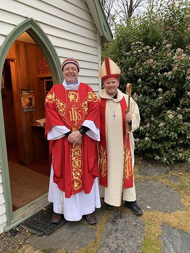 Rev'd David Wright and Bishop Steve  outside St Paul's Arrowtown