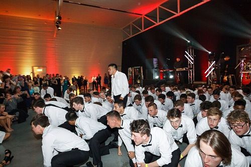 Olly Brunton leads the Year 13s in the College Haka