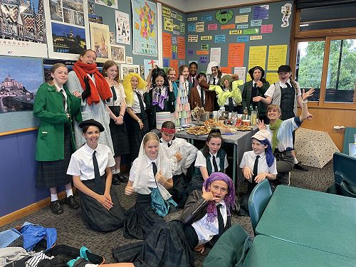 The year 8s with their silly costumes before tucking into our feast