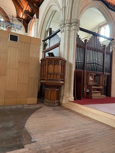 Pipe organ now restored. Beside a music room, Lady Chapel remains the same