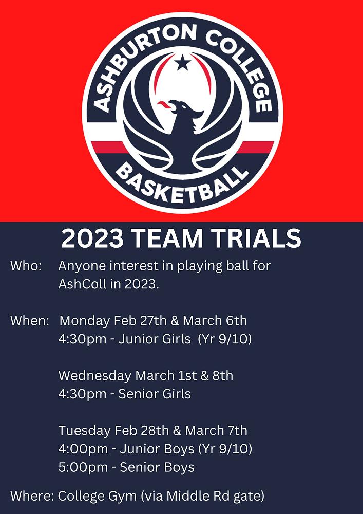 ASHCOLL BASKETBALL TEAM TRIALS 2023