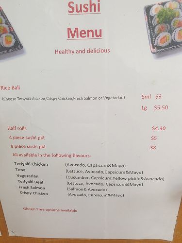 Sushi menu only available on Wednesday