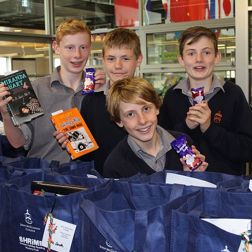Riley, Cam, Adam and David (front) collecting their SHRIMP packs