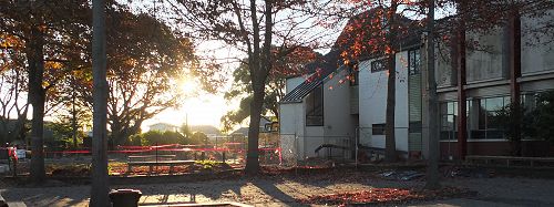 The sun setting on C-Block