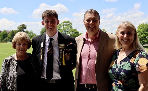 Cayden with his proud parents Gerhard and Wanda and Mrs Hassall at Senior Prize Giving