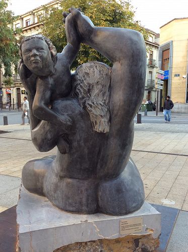 Day 15 Sculpture in the Bishop's Plaza, Astorga. 