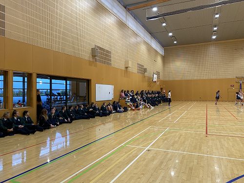 Columba students supporting the Senior A Netball team 
