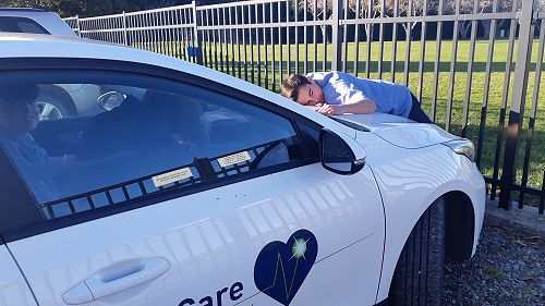 Students acting out an accident scene for their fellow peers to assess and carry out First Aid.