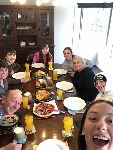 Grace Darling enjoying her birthday breakfast with everyone in her bubble