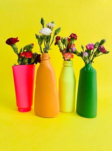 Upcycled plastic bottle vases