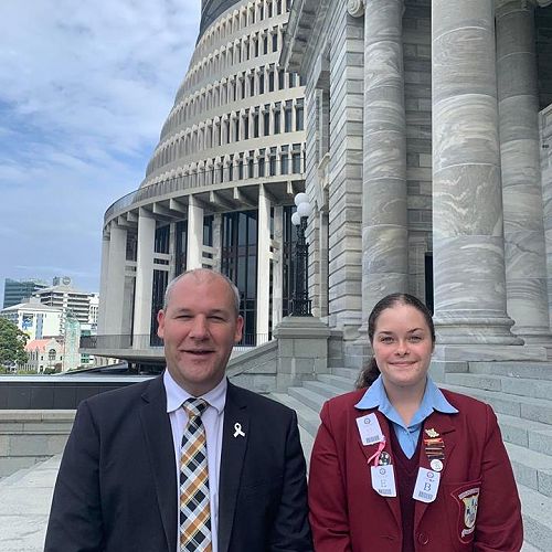 Phoebe Scarsbrook with Andrew Falloon at Parliament