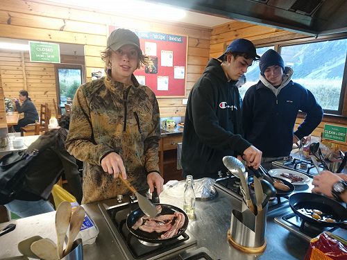 Gabe Ross, Caine Taylor and Scott Perkins on breakfast. I have never seen so much bacon consumed by so few!