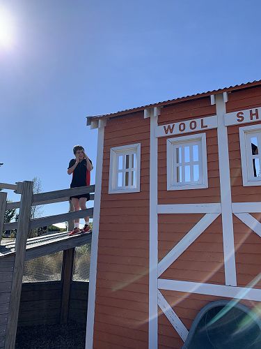 We are so proud of Jayden for being brave enough to get out of the van. Wow - he has climbed right up high! 