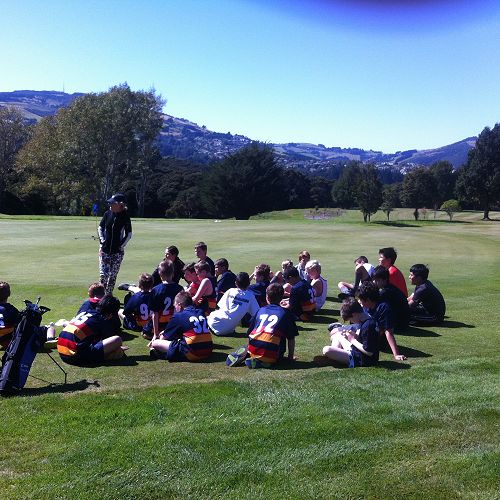 Year 7&8 boys enjoying a golf lesson with Melanie Harper