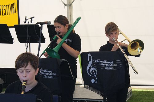 Mia and Dylan on trombone