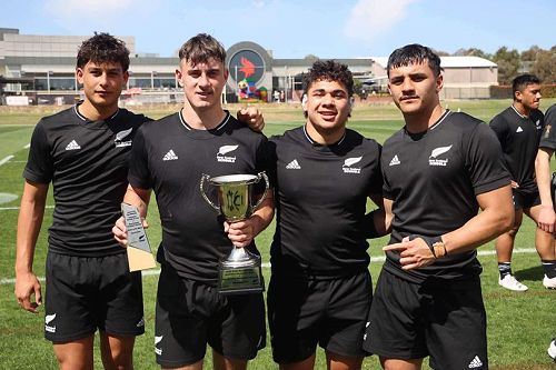 Senior Sportsman of the Year, Oli Mathis (second from left) with fellow Team of the Year members Rangiwai Lunjevich, Raharuhi Palmer and Caelys-Paul Putoko