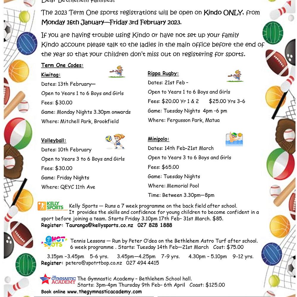 2023 Term One Sporting Codes — Newsletter 9 December 2022