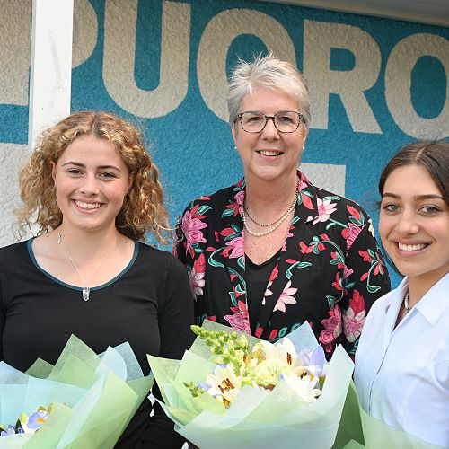 Alice Thomson and Ruby McAuley with Mrs Julia Davidson