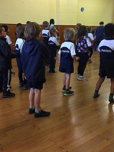 Mrs Rivett (back of photo) enjoying the Jump Jam exhibition with the Junior Room 