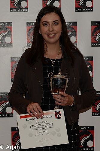 Miss Bruce winning her recent awards.