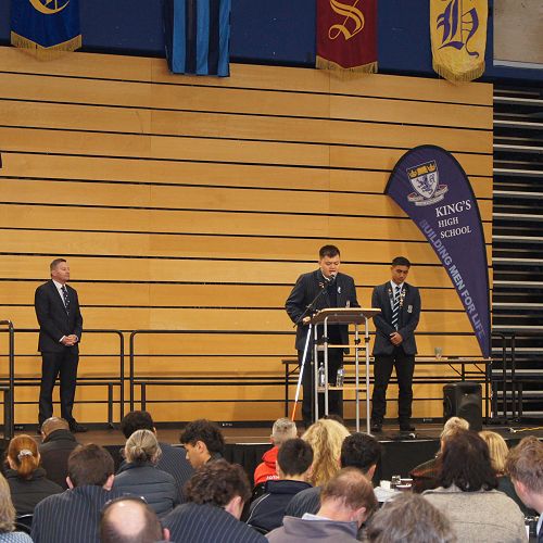 Pictured Mr McIvor, Ethan Rangitutia and Head Boy, Orlando Tuhega-Vaitupu. Ethan carried out a Karakia Kai (blessing) before the breakfast