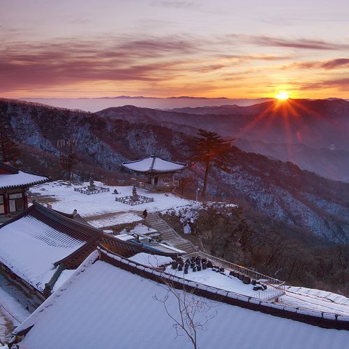 One Winter Morning's Sunrising Scene at Sangwon-sa Temple, Wonju
