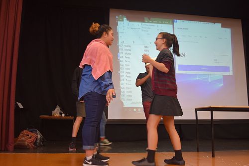 Lydia prepares to pie Vika.