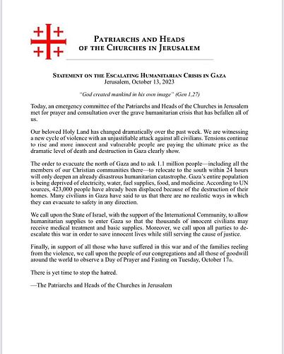 Statement from Patriarchs and Heads of the Churches in Jerusalem