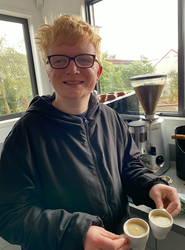 Kyran making short blacks at his Barista course