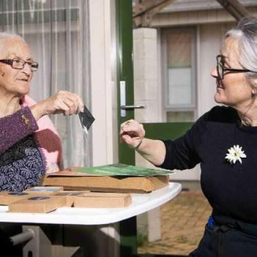 Lilli Simmons (left) teaches te reo Māori to Marianne Kerridge at Te Hopai Home and Hospital 
