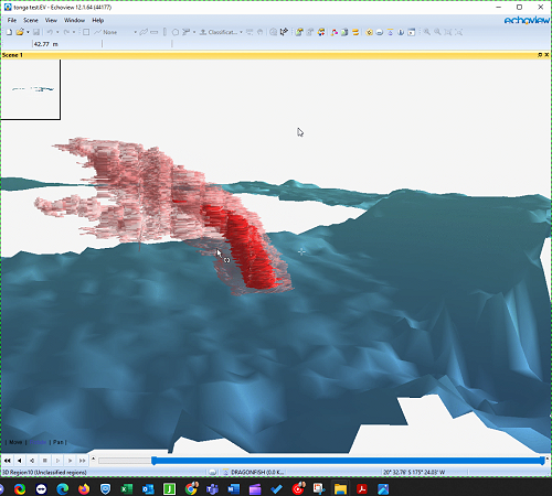 Geothermal venting activity Tonga's Hunga Caldera (post eruption) captured with WASSP F3XL and analyzed via ECHOVIEW