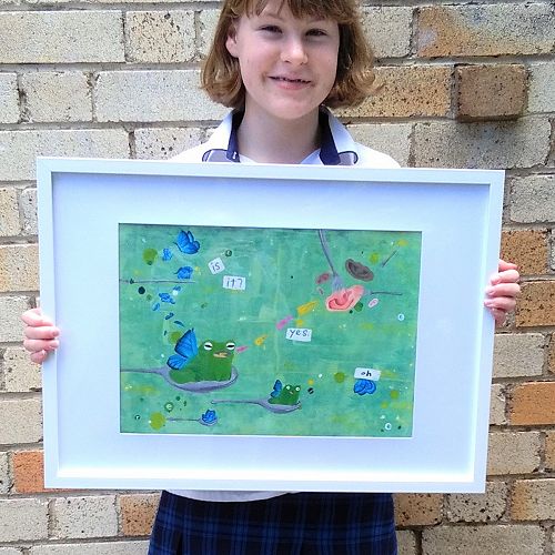 Sienna Burns with her painting 'Frog'