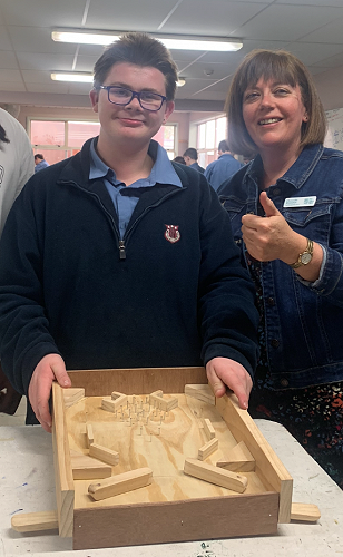 Tyla Adams is at Feilding High School. He is very proud of the marble run he made at Woodwork last term